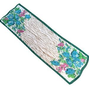 Silky sheer chiffon scarf long rectangle blue green tan tropical floral flowers
